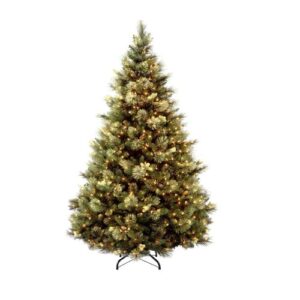 Flocked Carolina Pine Pre-Lit Artificial Christmas Tree with Cones