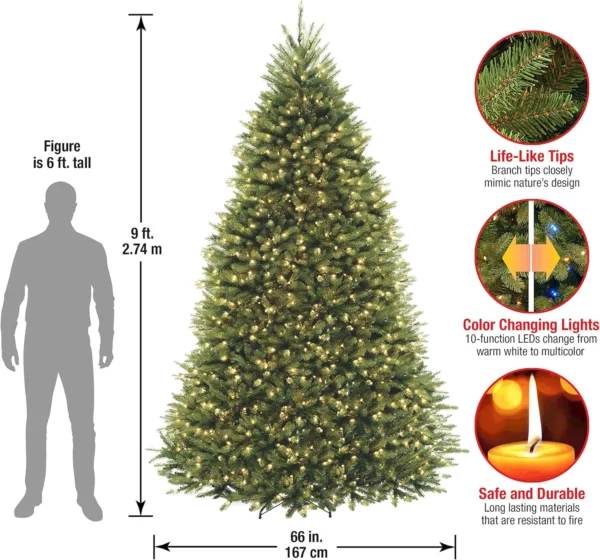 9-Foot Dunhill Fir Full Artificial Christmas Tree – Pre-Lit with Dual Color LED Lights - Image 3